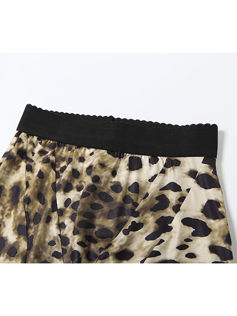 Leopard Print Bustier Capri Pants Casual Two Piece Set