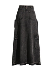 Fashion High Waist Front Slit Denim Skirt