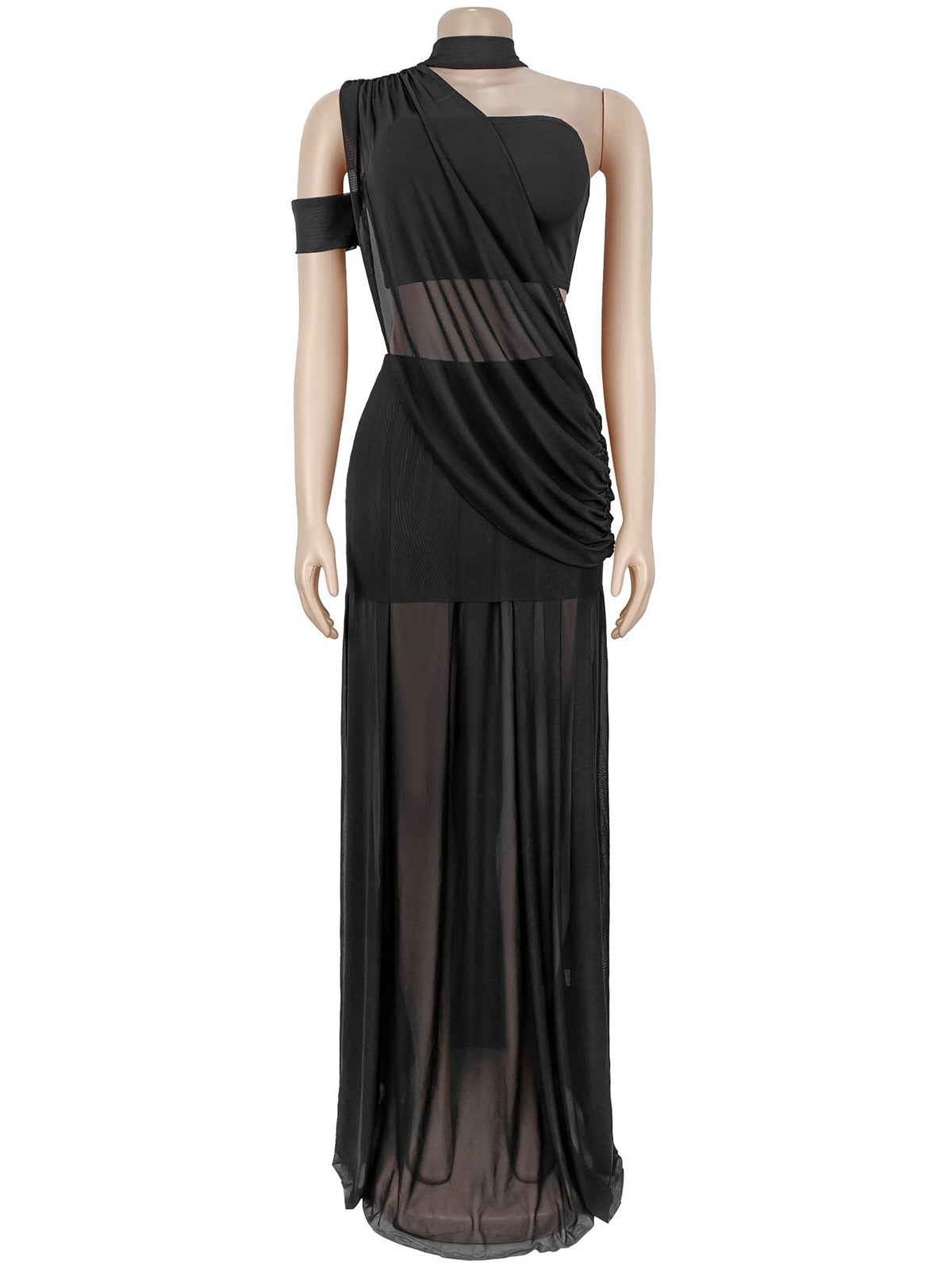 Sexy Mesh See-Through Wrap Chest Slim Maxi Dress