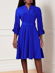 Fashion Drawstring Pleated Sleeve Dress