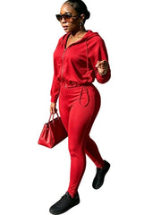 Drawstring Zip Hoodie and Leggings Set