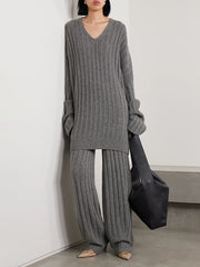 Ribbed Cashmere-blend Track Pants Casual Set