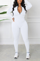 Casual Zipper Ribbed Skinny Sports Jumpsuit