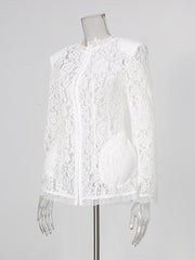Sheer Lace Hook Front Fitted Top-boutique