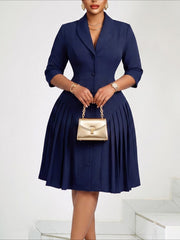 Pleated Collared Plus Size Midi Dress