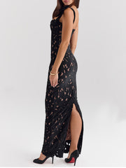 Embroidered Hollow-out Bowknot Shoulder Straps Dress