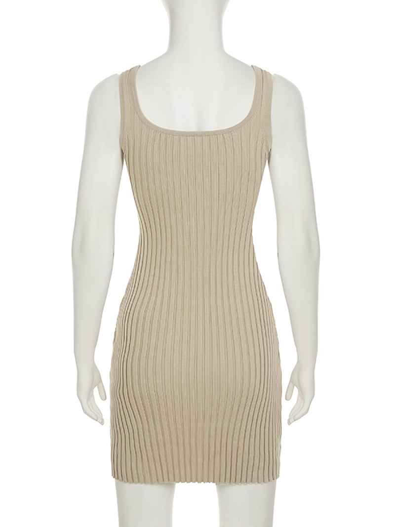 Casual Sleeveless Ribbed Knit Vest Mini Dress