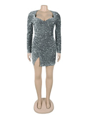 Sexy Sequined Slit Mini Bodycon Dress