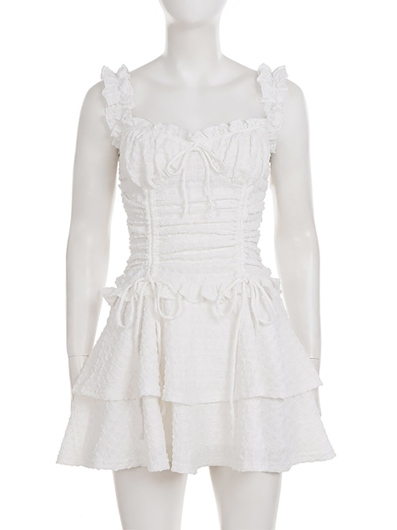 Elegant Ruffled Corset Lace-up Mini Dress
