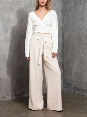 Elegant V Neck Backless Cinched Waist Sweatshirt