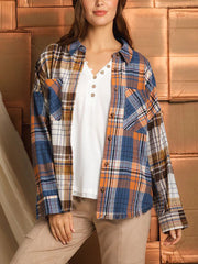 Casual Patchwork Button Loose Plaid Shirt