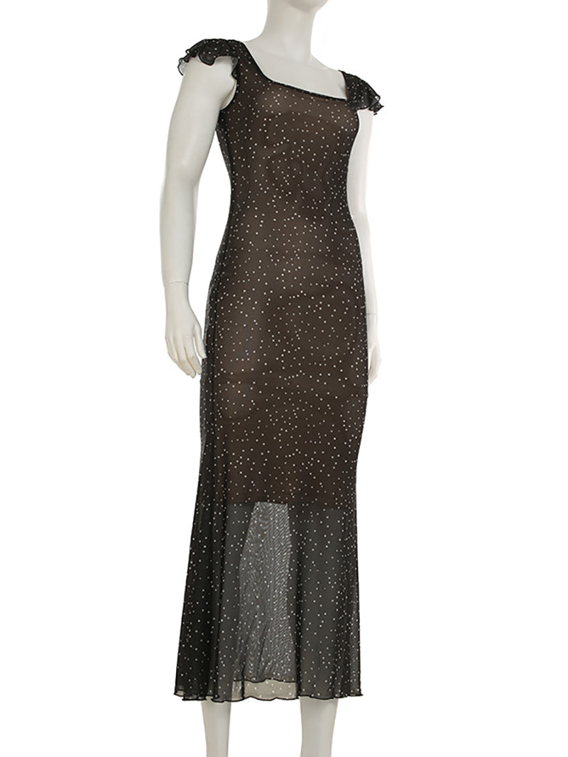 Casual Polka Dot Print Slim Maxi Dress