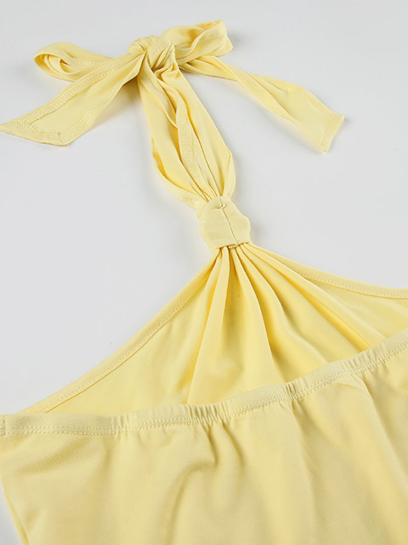 Sexy Halter Crop Top Side Drawstring Shorts Sets