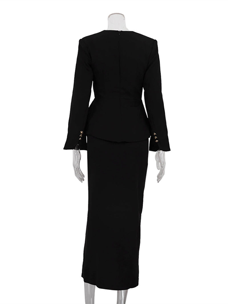 Fashion Square Neck Top High Waist Skirt Two Piece Set