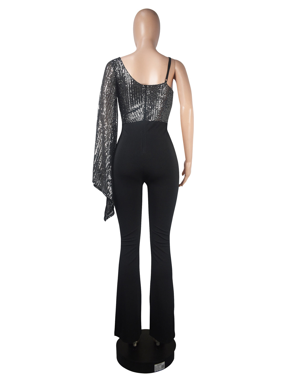 One-Shoulder Cape Sequin Patchwork Nightclub Jumpsuit