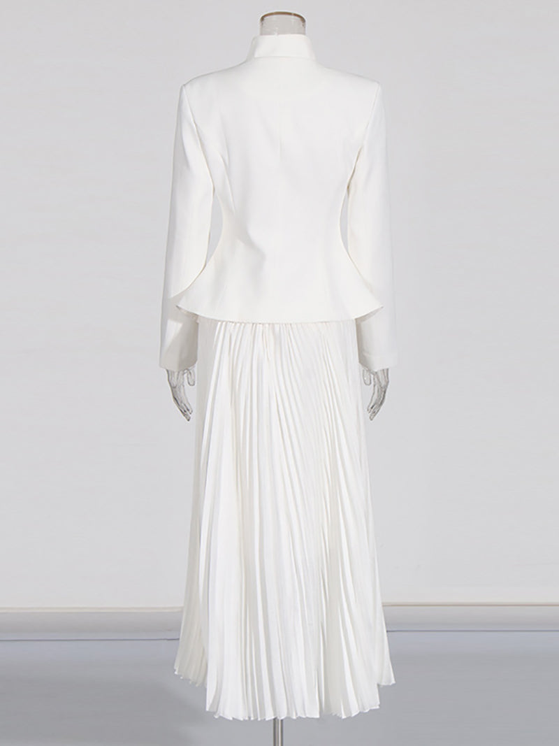 Fashion Slim Blazer Pleated Skirt Two-Piece Set