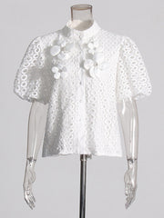 Elegant Floral Embellishment Hollow Blouse