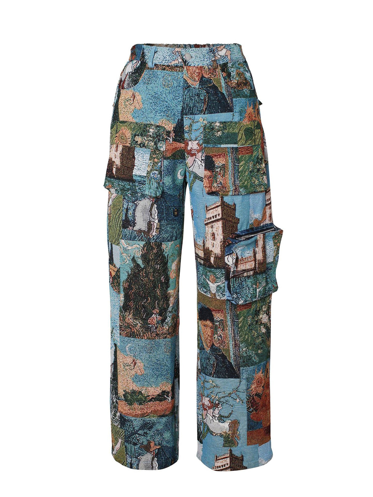 Vintage Jacquard High Waist Casual Cargo Pants