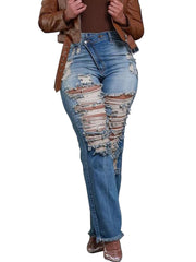Stretch Distressed High Waist Ripped Jeans