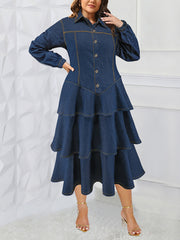 Plus Size Button Tiered Denim Dress