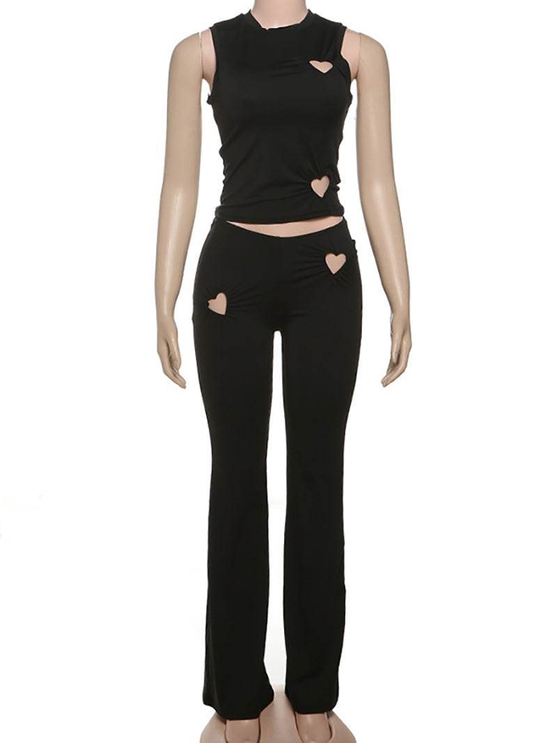 Casual Love Heart Cutout Sleeveless Pants Set
