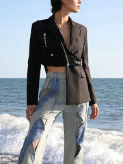 Fashion Irregularity Patchwork Zipper Blazer