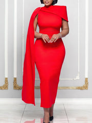 Asymmetric Cape Neck Fitted Midi Dress