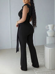 Casual Ruffle Vest Flare Pant Slim Two Piece Set