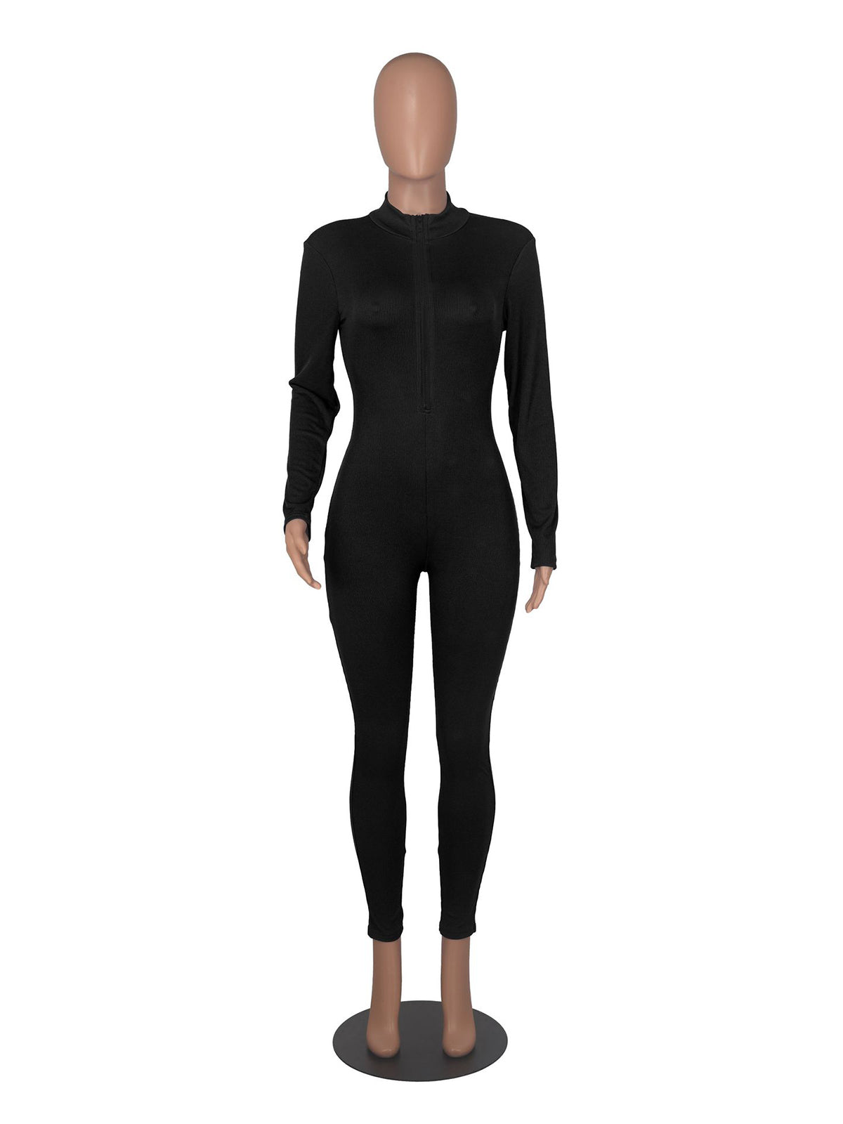 Casual Zipper Ribbed Skinny Sports Jumpsuit