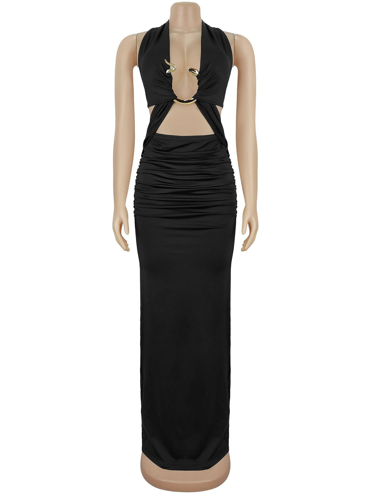 Sexy Backless Ruched Corset Maxi Dress