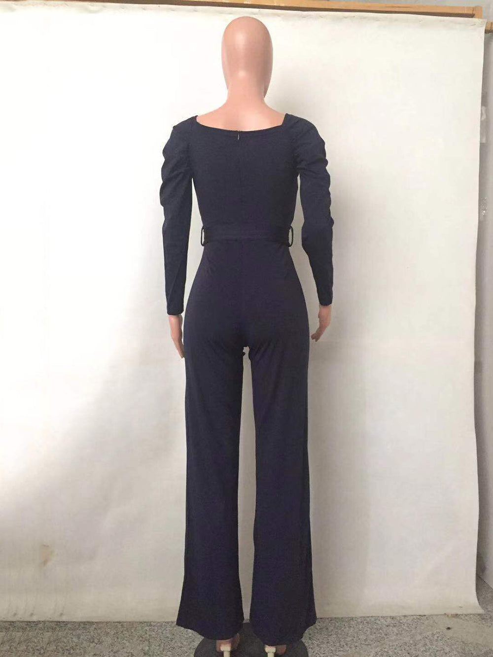 Solid Color V Neck Slim Fit Jumpsuit