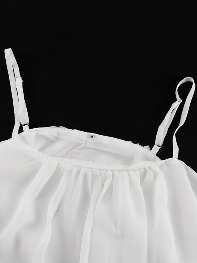 Elegant See-through Smock Top Slip Dress Two Piece Set