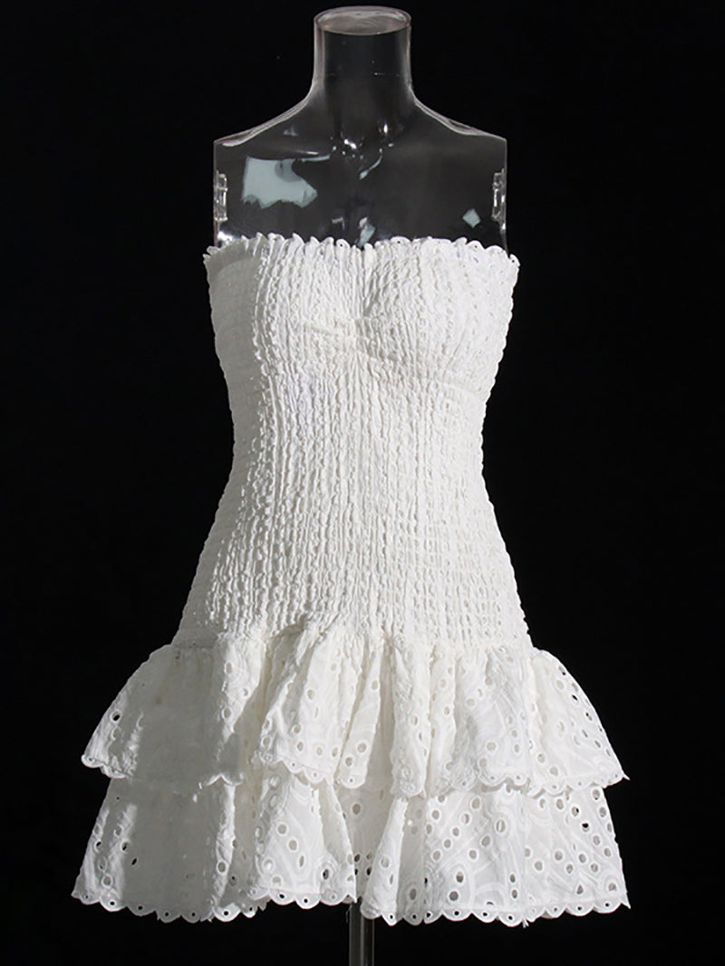Layered Hem Sexy Strapless Dress