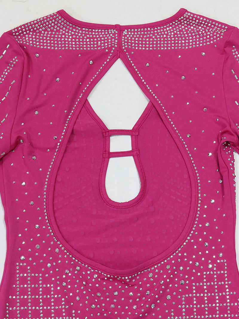 Sexy Rhinestones Hollow-out Backless Party Club Dress