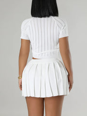 Sexy Elastic Knit Tops Pleat Skirt Sports Set