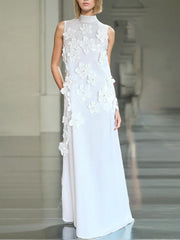 Elegant Floral Applique Sleeveless Maxi Dress Gown