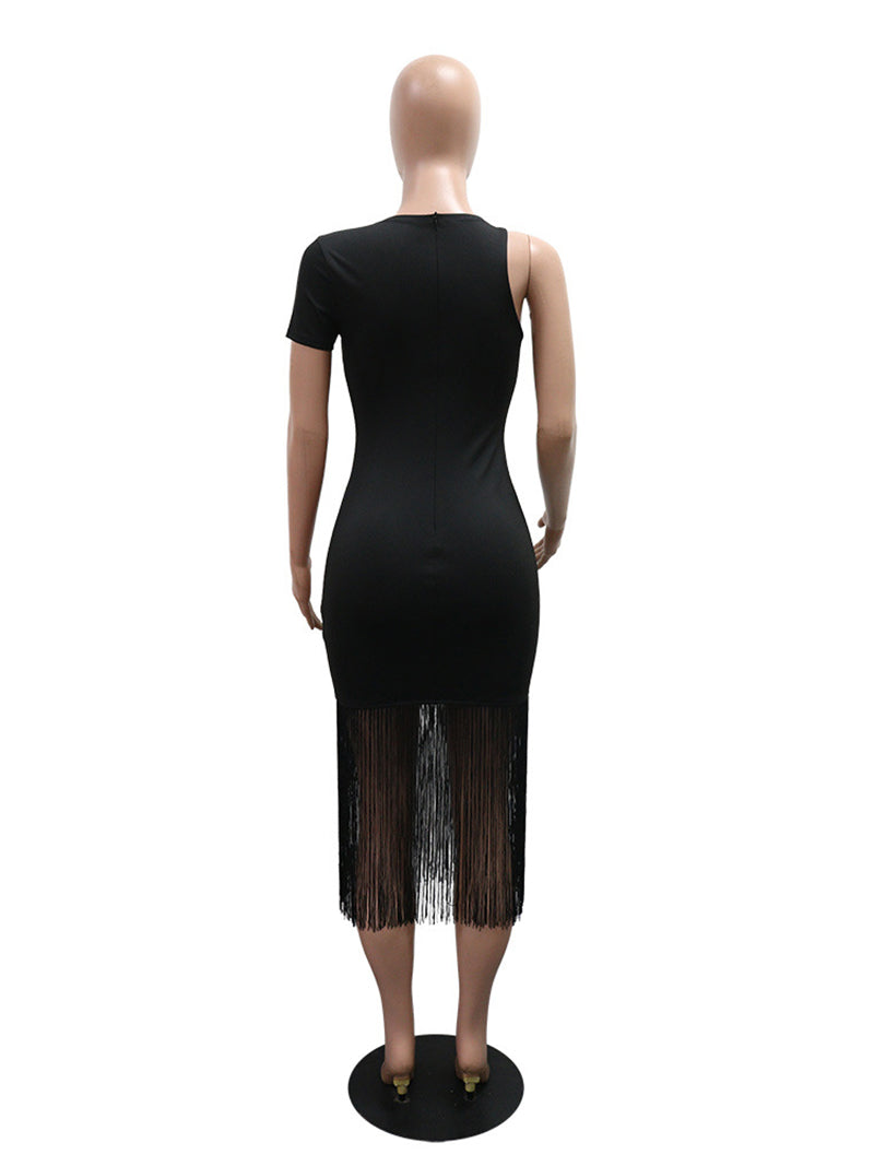 Elegant Cut out Tassel Patchwork Bodycon Midi Dress