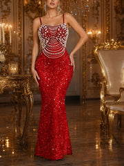 Sequin Velvet Rhinestone Maxi Dress