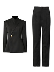 Fashion Slim Blazer Straight Leg Pants Suit