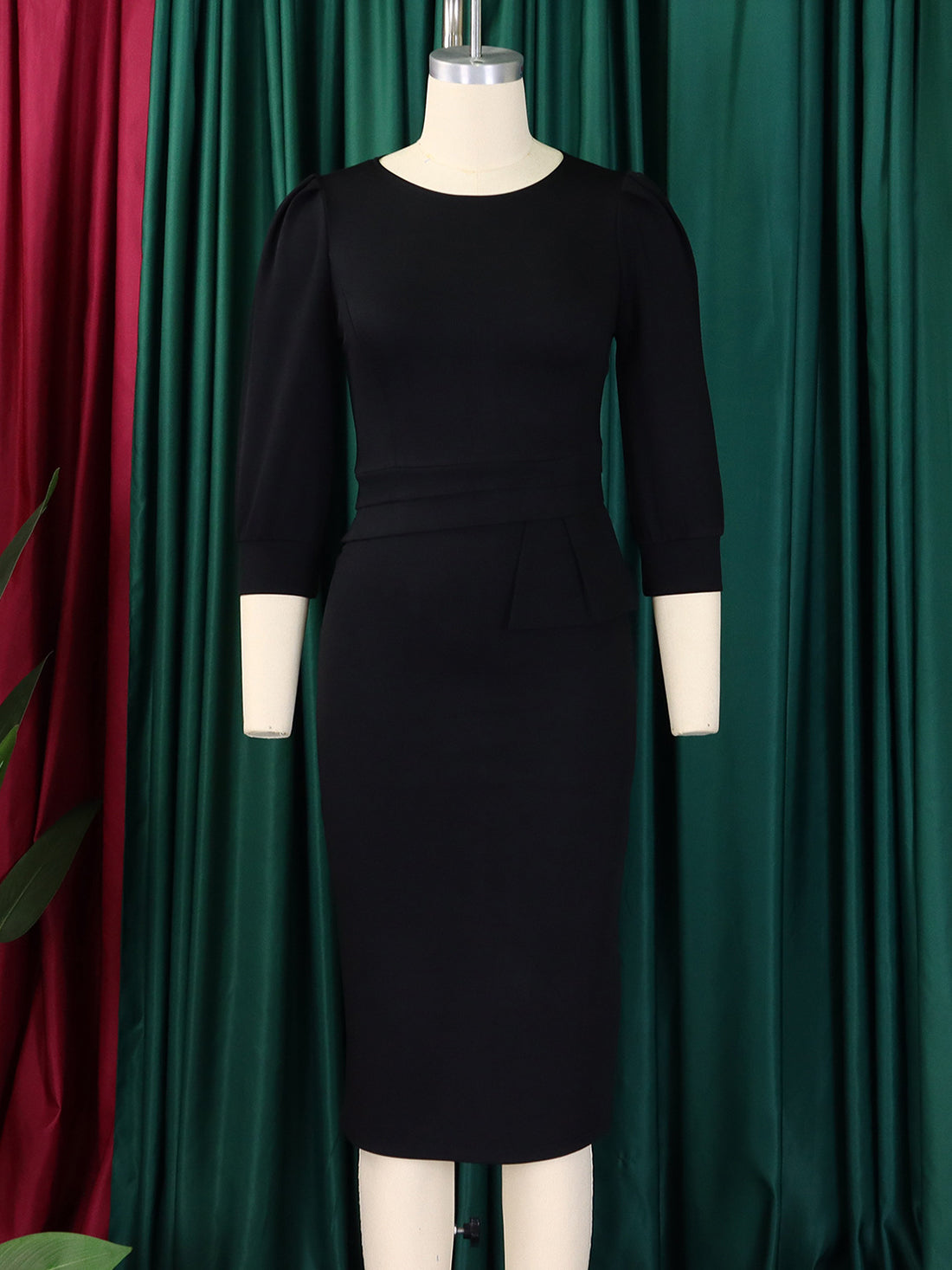 Elegant O-neck Half Sleeve Slim Office Dress