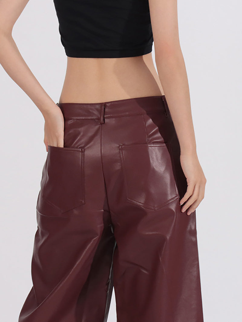 High Waist PU Leather Wide Leg Pants