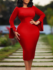 Elegant Flare Sleeve Slim Fit Pencil Dress