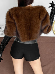 Fashion Faux Fur Plush Fleece Cropped Jacket