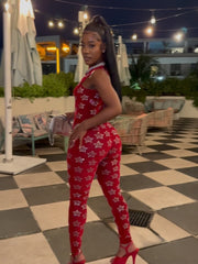 Star Foil Print Sleeveless Mesh Jumpsuit