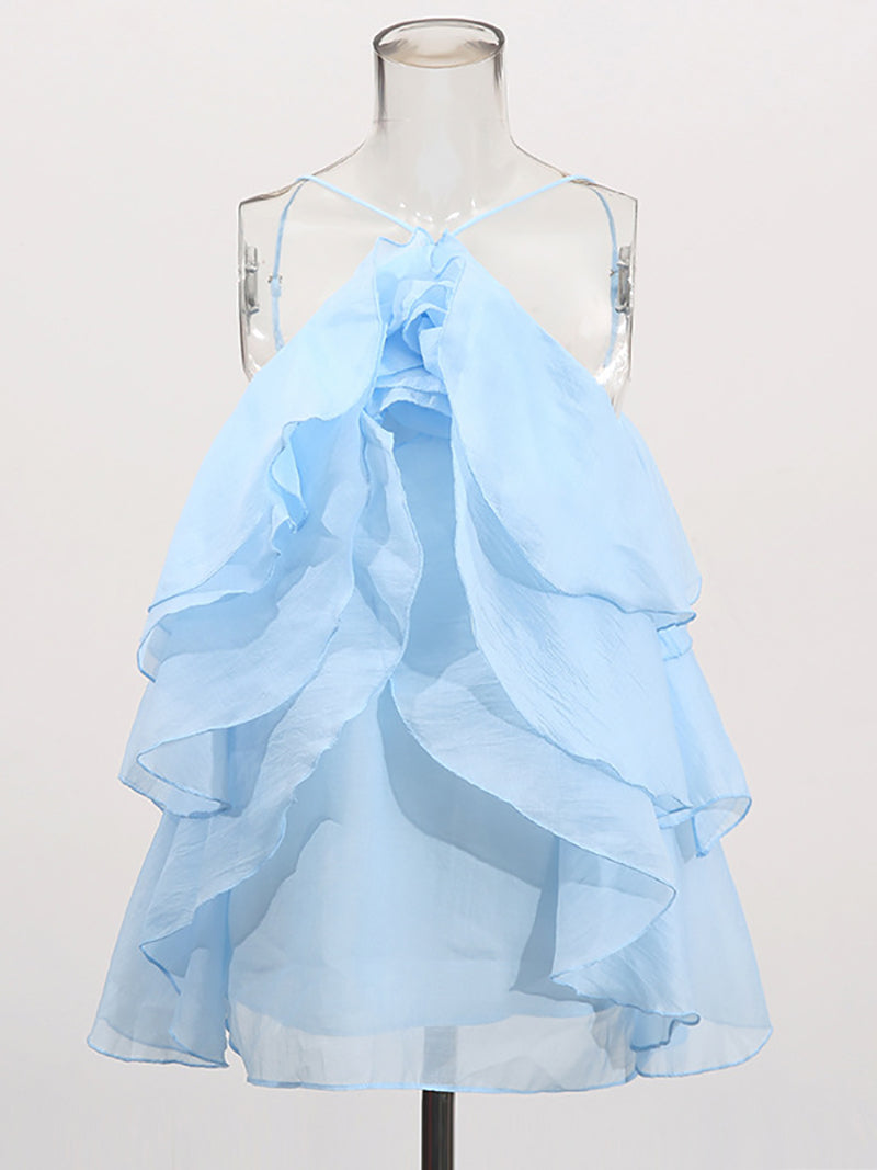 Romantic Spaghetti Strap Backless Ruffle Layered Tops