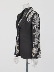Fashion Sequin Embroidery Cinched Waist Blazer