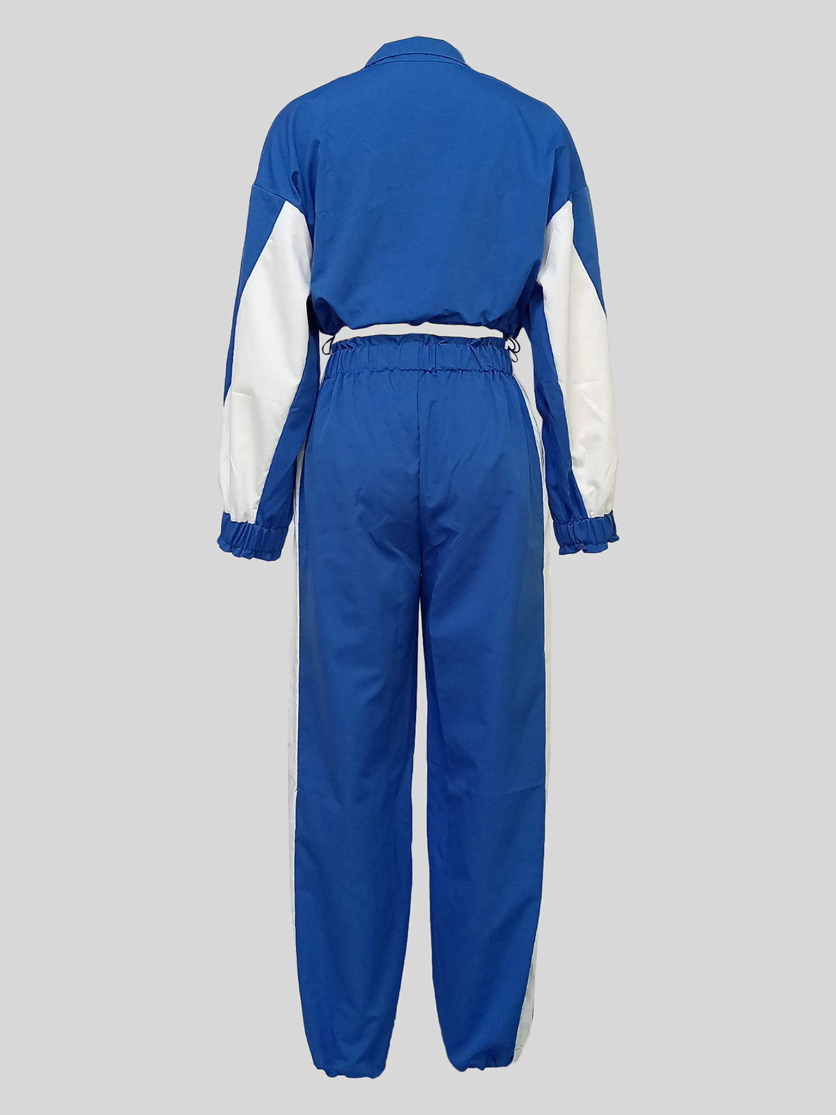 Casual Patchwork Zipper Cropped Tracksuits Sets