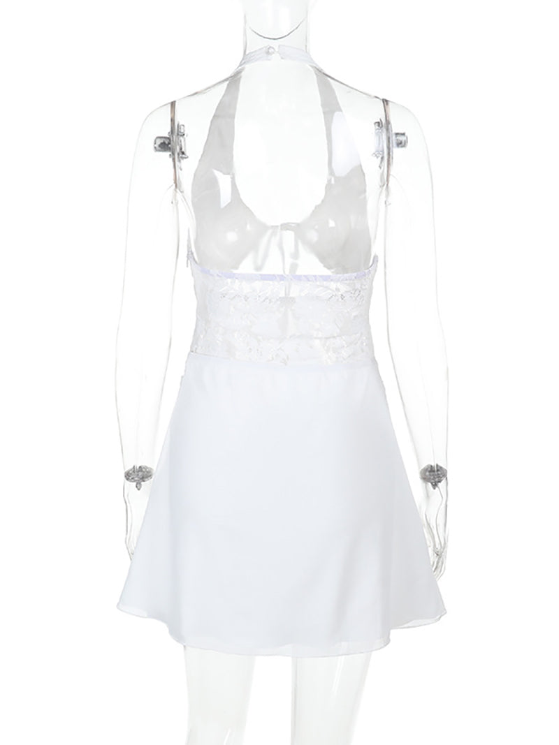 Sexy Hollow out Lace Halter Mini Dress
