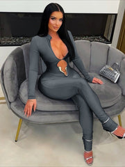 Women's Deep V-Neck Long Sleeve Jumpsuit