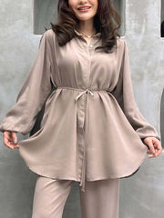 Fashion Loose Lace-up Shirt Casual Pants Set